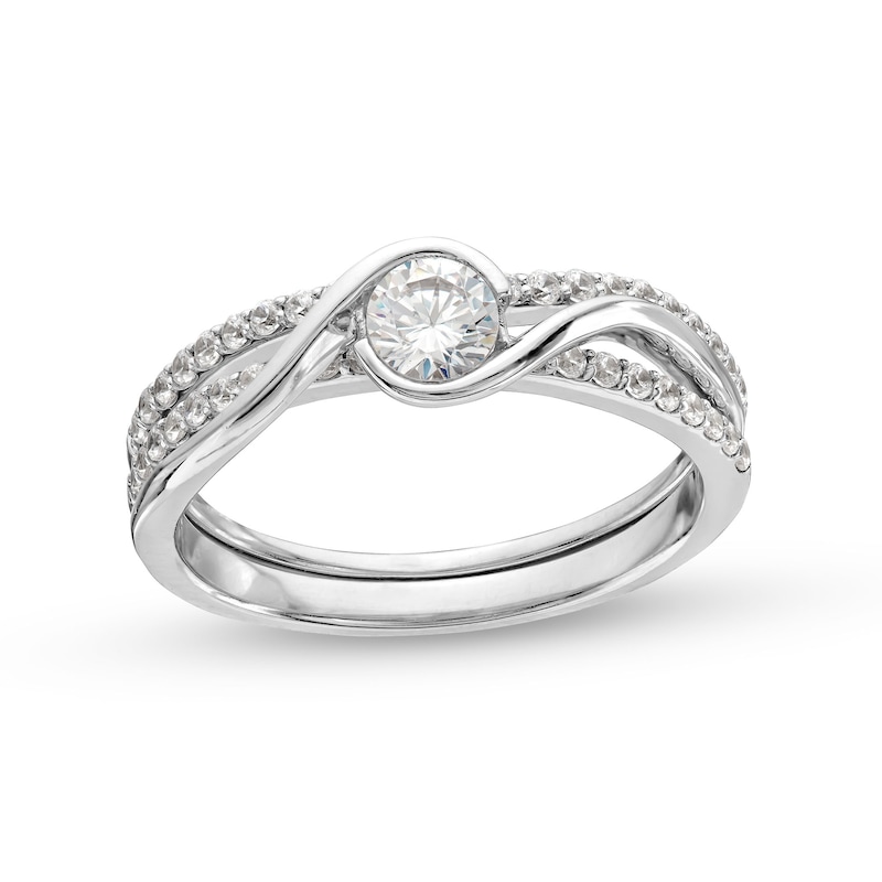Canadian Certified Centre Diamond 0.58 CT. T.W. Bypass Frame Split Shank Engagement Ring in 14K White Gold (I/I2)