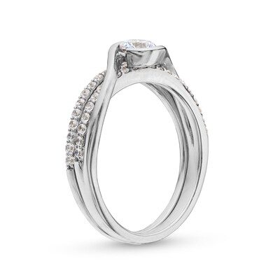 Canadian Certified Centre Diamond 0.58 CT. T.W. Bypass Frame Split Shank Engagement Ring in 14K White Gold (I/I2)