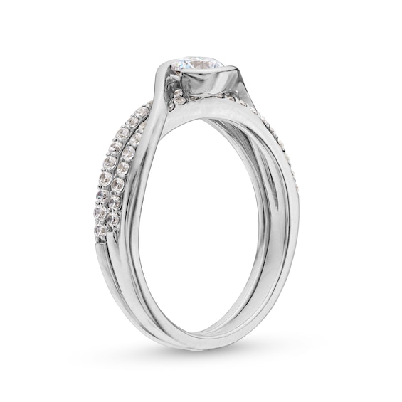 Canadian Certified Centre Diamond 0.58 CT. T.W. Bypass Frame Split Shank Engagement Ring in 14K White Gold (I/I2)