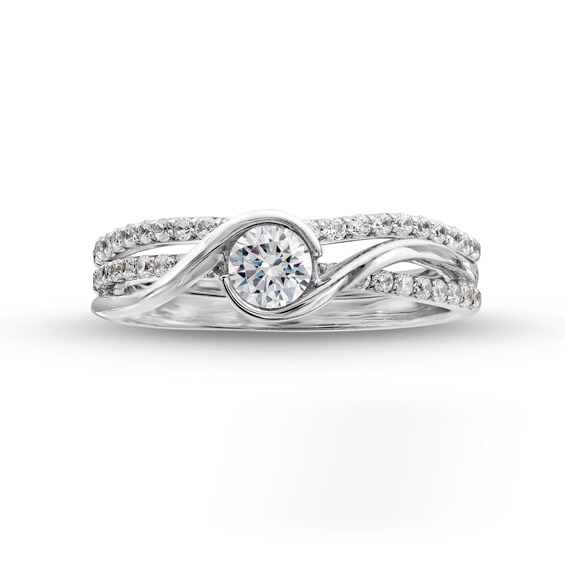 Canadian Certified Centre Diamond 0.58 CT. T.W. Bypass Frame Split Shank Engagement Ring in 14K White Gold (I/I2)