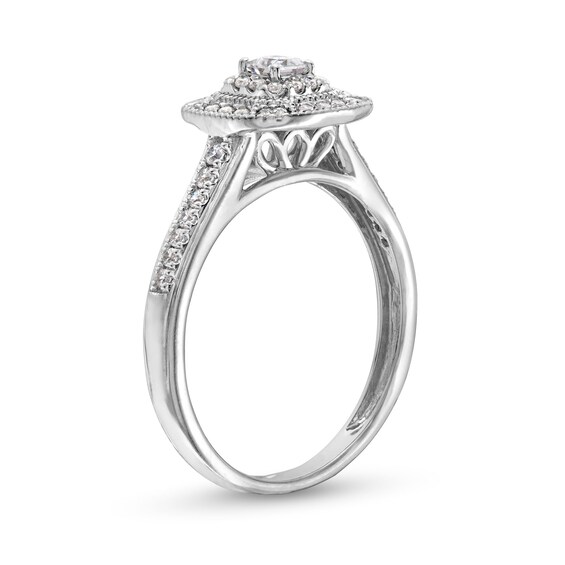 0.40 CT. T.W. Princess-Cut Diamond Double Frame Vintage-Style Engagement Ring in 10K White Gold