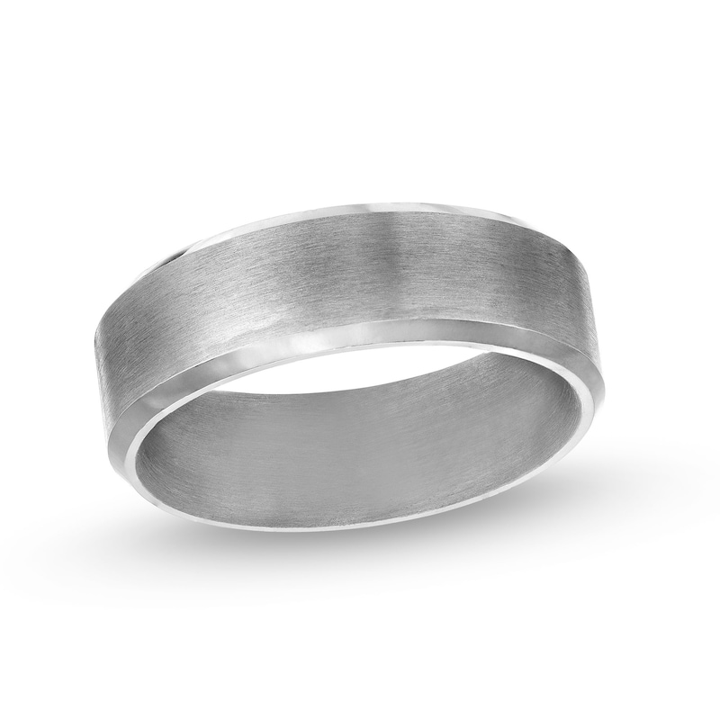 Men's 7.0mm Satin Textured Beveled Edge Comfort Fit Wedding Band in Tantalum|Peoples Jewellers