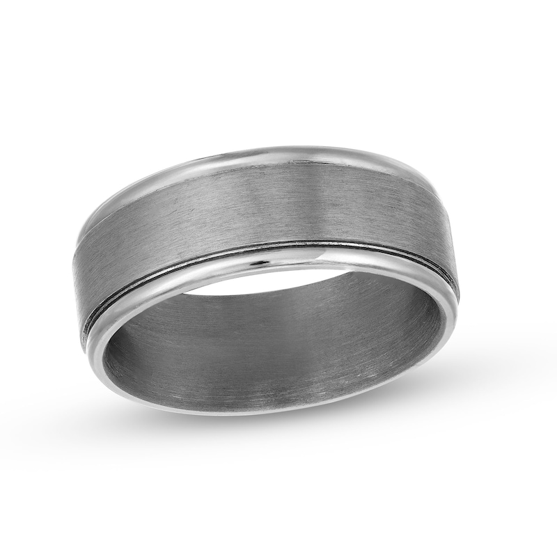 Men's 8.0mm Satin Textured Stepped Edge Comfort Fit Wedding Band in Tantalum|Peoples Jewellers