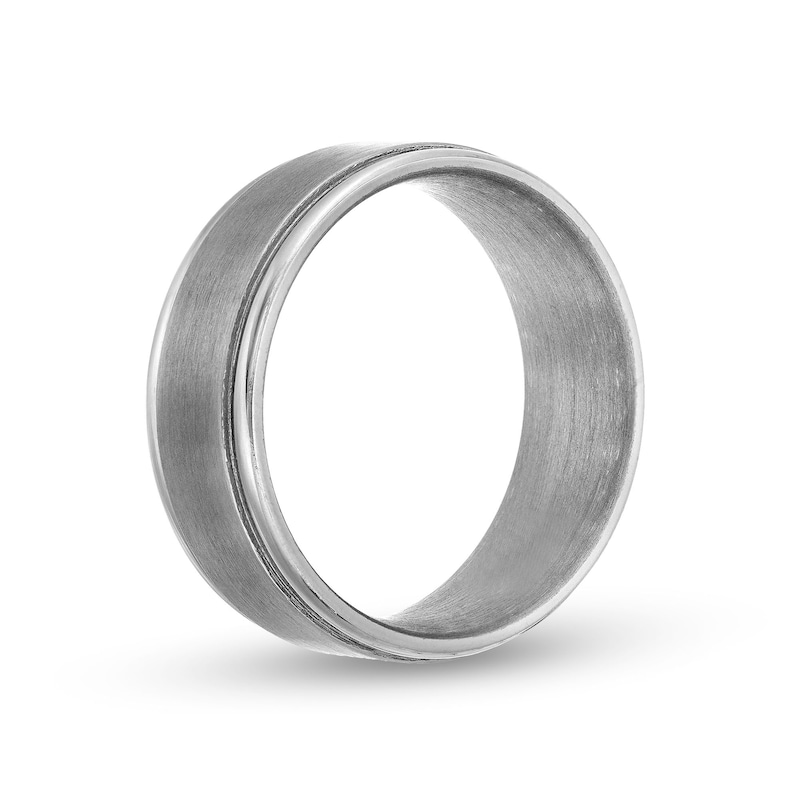 Men's 8.0mm Satin Textured Stepped Edge Comfort Fit Wedding Band in Tantalum