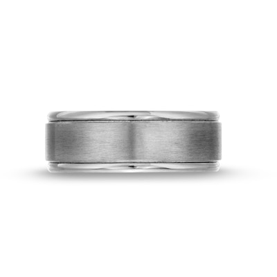 Men's 8.0mm Satin Textured Stepped Edge Comfort Fit Wedding Band in Tantalum