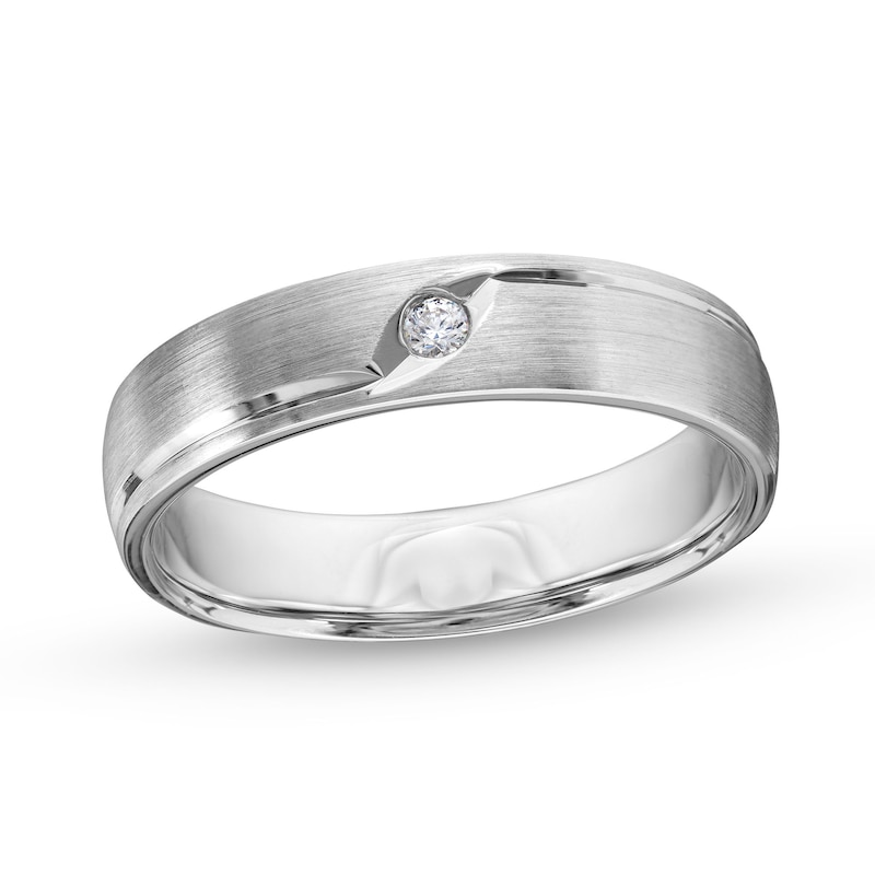 Men's 0.05 CT. Diamond Solitaire Satin Band in 10K White Gold|Peoples Jewellers