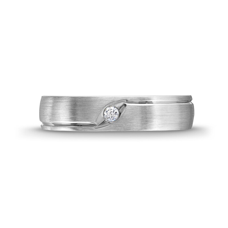 Men's 0.05 CT. Diamond Solitaire Satin Band in 10K White Gold|Peoples Jewellers