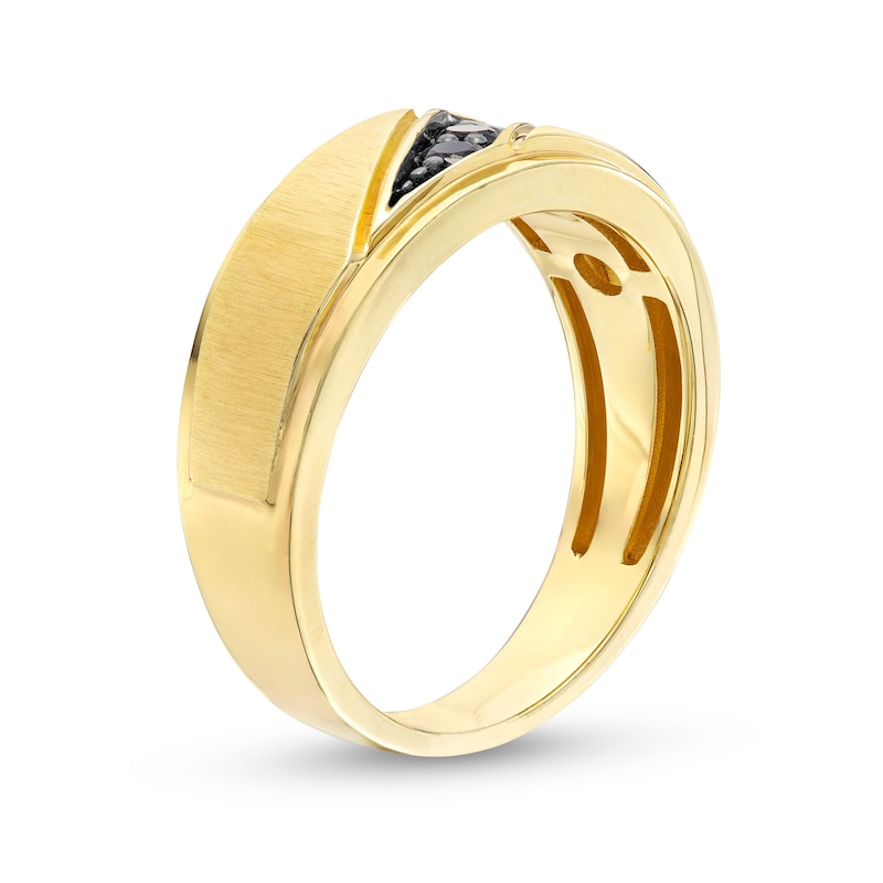 Main Image 3 of Men's 0.20 CT. T.W. Black Diamond Slanted Satin Band in 10K Gold