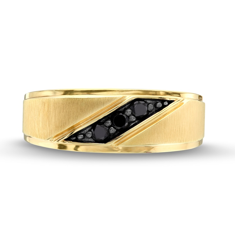 Main Image 4 of Men's 0.20 CT. T.W. Black Diamond Slanted Satin Band in 10K Gold