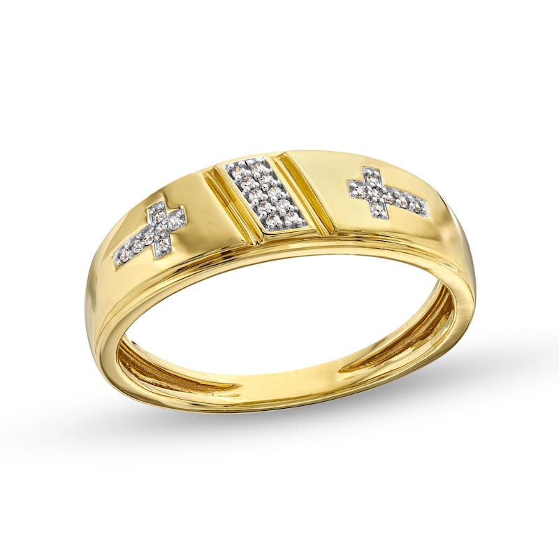 Men's 0.07 CT. T.W. Diamond Slanted Double Cross Band in 10K Gold|Peoples Jewellers