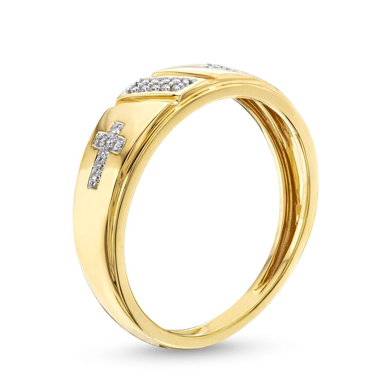 Men's 0.07 CT. T.W. Diamond Slanted Double Cross Band in 10K Gold|Peoples Jewellers