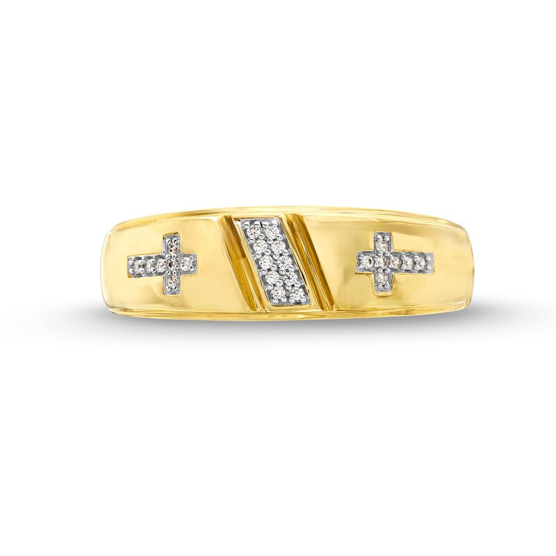 Men's 0.07 CT. T.W. Diamond Slanted Double Cross Band in 10K Gold|Peoples Jewellers