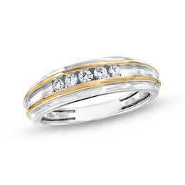 Men's 0.25 CT. T.W. Canadian Certified Diamond Five Stone Band in 14K Two-Tone Gold (I/I1)