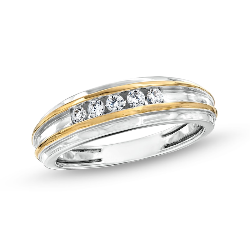 Men's 0.25 CT. T.W. Canadian Certified Diamond Five Stone Band in 14K Two-Tone Gold (I/I1)|Peoples Jewellers