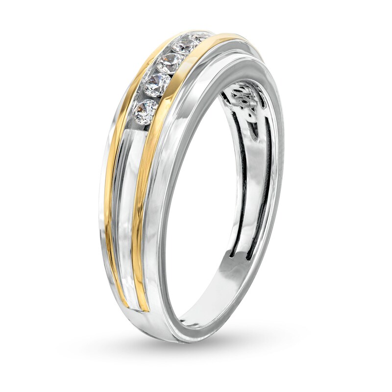 Main Image 3 of Men's 0.25 CT. T.W. Canadian Certified Diamond Five Stone Band in 14K Two-Tone Gold (I/I1)