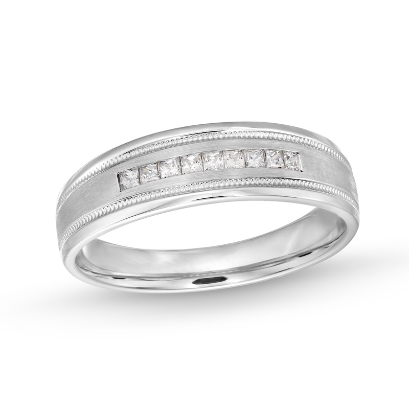 Men's 0.25 CT. T.W. Square-Cut Diamond Milgrain Edge Band in 10K White Gold|Peoples Jewellers