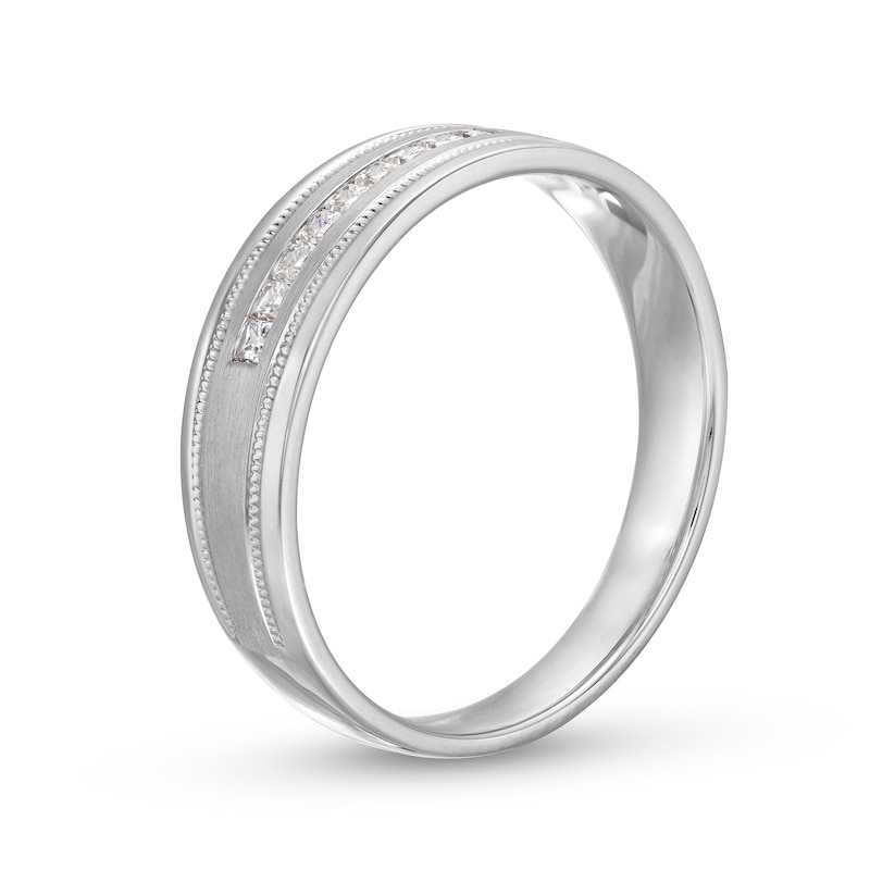 Main Image 3 of Men's 0.25 CT. T.W. Square-Cut Diamond Milgrain Edge Band in 10K White Gold
