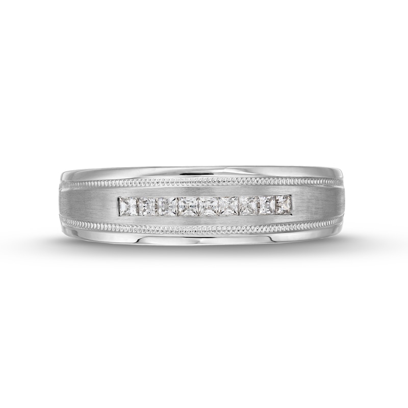 Main Image 4 of Men's 0.25 CT. T.W. Square-Cut Diamond Milgrain Edge Band in 10K White Gold