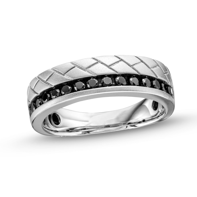 Main Image 1 of Men's 0.45 CT. T.W. Black Diamond Tread Pattern Band in 10K White Gold