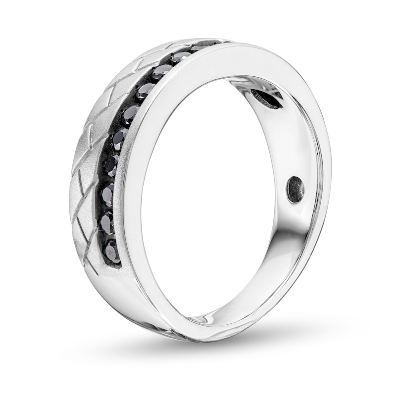Main Image 2 of Men's 0.45 CT. T.W. Black Diamond Tread Pattern Band in 10K White Gold