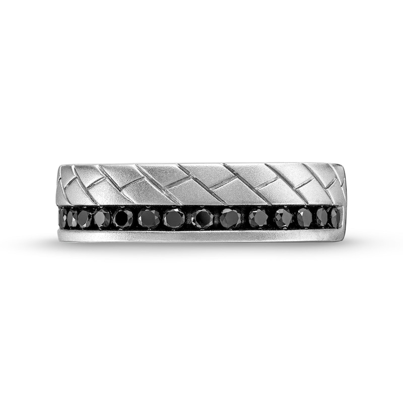 Main Image 3 of Men's 0.45 CT. T.W. Black Diamond Tread Pattern Band in 10K White Gold