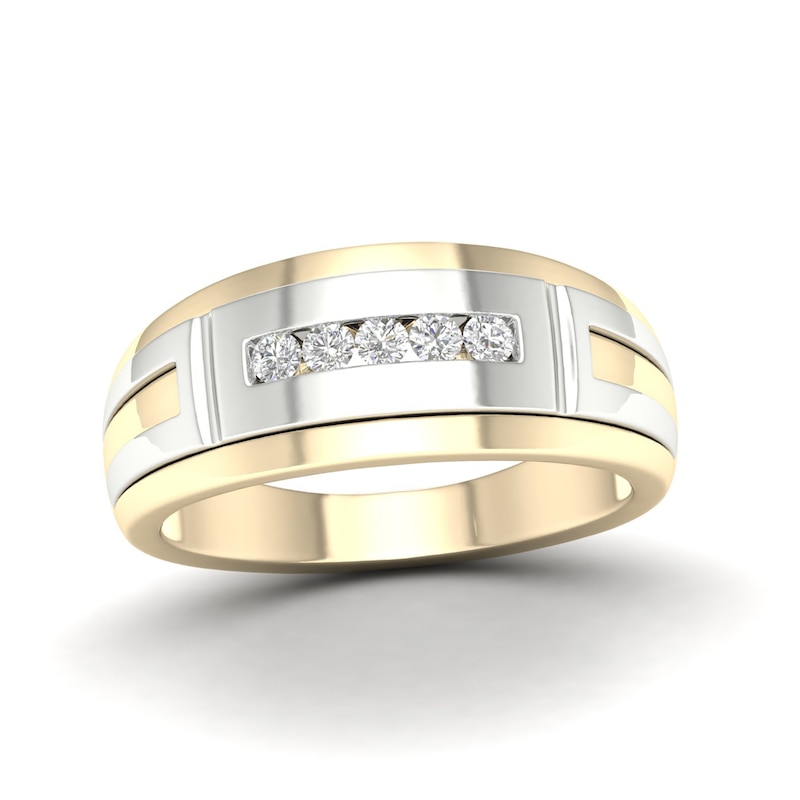 Men's 0.20 CT. T.W. Canadian Certified Diamond Five Stone Band in 14K Two-Tone Gold (I/I1)|Peoples Jewellers