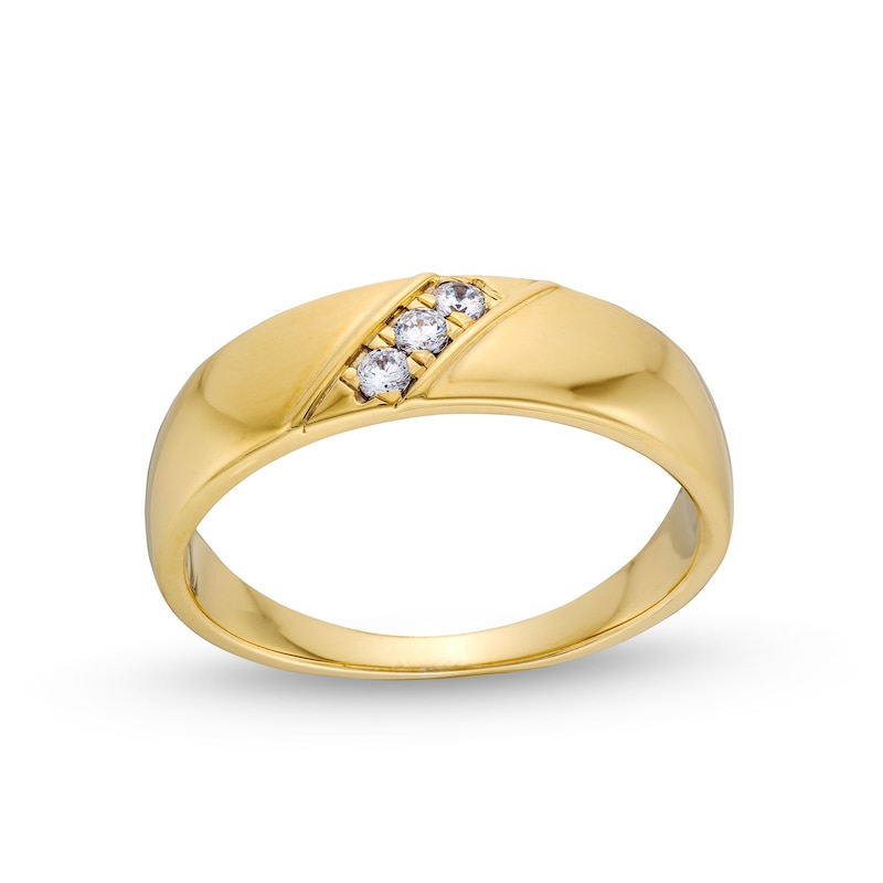 Men's 0.12 CT. T.W. Canadian Certified Diamond Three Stone Slant Band in 14K Gold (I/I1)|Peoples Jewellers