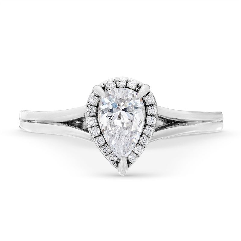 Main Image 4 of 0.75 CT. T.W. Pear-Cut Diamond Frame Engagement Ring in 14K White Gold (I/I1)