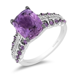 Enchanted Disney Wish Cushion-Cut and Round Amethyst with 0.085 CT. T.W. Diamond Ring in Sterling Silver