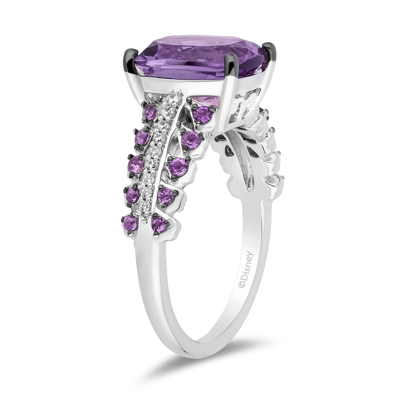 Main Image 2 of Enchanted Disney Wish Cushion-Cut and Round Amethyst with 0.085 CT. T.W. Diamond Ring in Sterling Silver