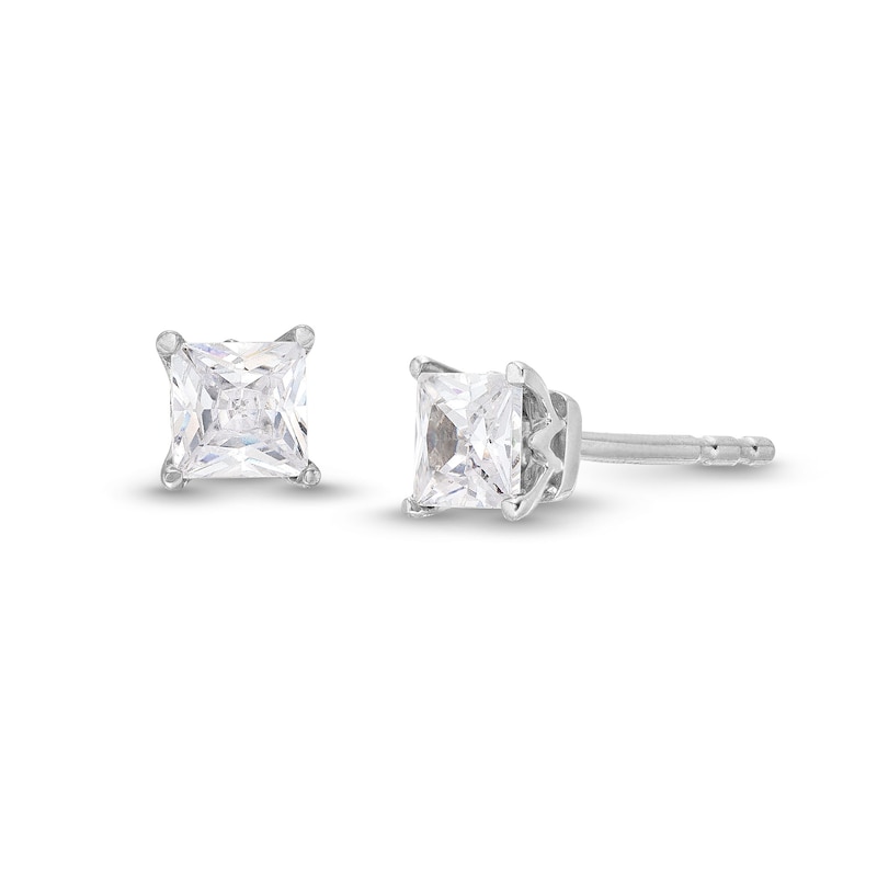 Trouvaille Collection CT. T.W. DeBeers®-Graded Princess-Cut Diamond Solitaire Stud Earrings in 14K Gold (F/I1