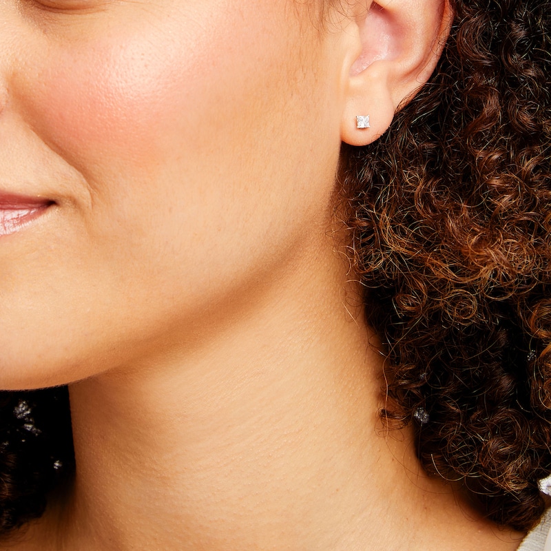 Trouvaille Collection CT. T.W. DeBeers®-Graded Princess-Cut Diamond Solitaire Stud Earrings in 14K Gold (F/I1