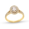 Thumbnail Image 0 of 1.00 CT. T.W. Certified Oval Diamond Double Frame Split Shank Engagement Ring in 14K Gold (F/SI2)