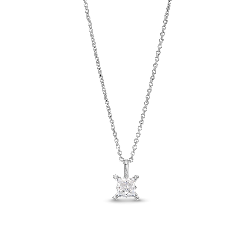 Main Image 1 of Trouvaille Collection 0.50 CT. DeBeers®-Graded Princess-Cut Diamond Solitaire Pendant in 14K White Gold (F/I1)