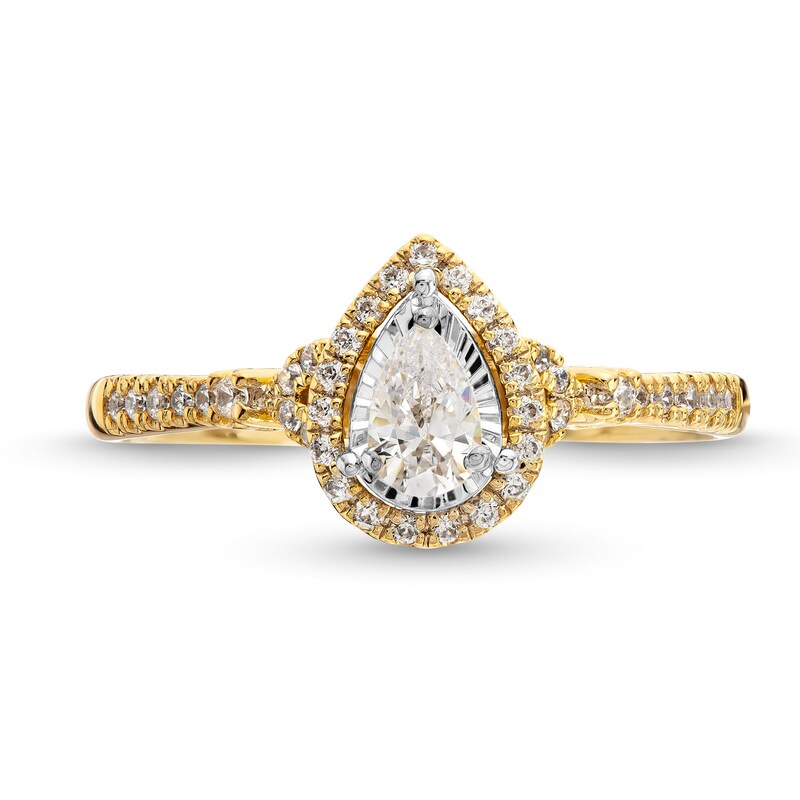 0.29 CT. T.W. Pear-Shaped Diamond Frame V-Sides Engagement Ring in 14K Gold