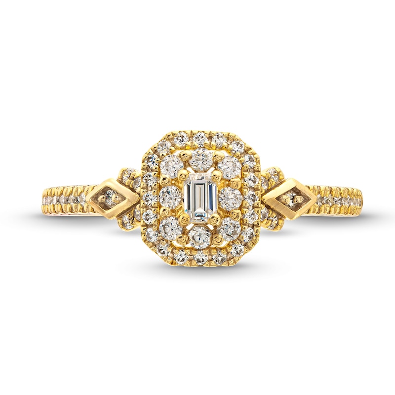 0.37 CT. T.W. Emerald-Cut Diamond Double Frame Kite-Sides Engagement Ring in 14K Gold