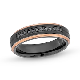 Men's 6.0mm Black Tungsten and 0.12 CT. T.W. Black Diamond Wedding Band with Rose-Tone Ion Plate - Size 10