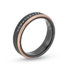 Thumbnail Image 2 of Men's 6.0mm Black Tungsten and 0.12 CT. T.W. Black Diamond Wedding Band with Rose-Tone Ion Plate - Size 10