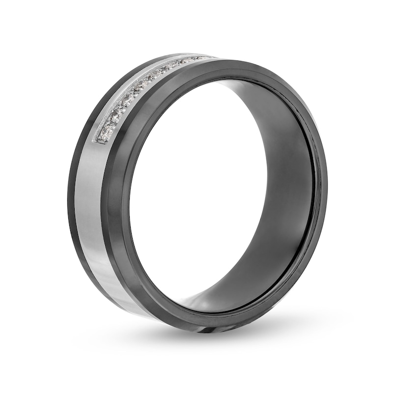 Main Image 3 of Men's 8.0mm Stainless Steel and Black Ion Plate Band with 0.15 CT. T.W. of Diamonds - Size 10