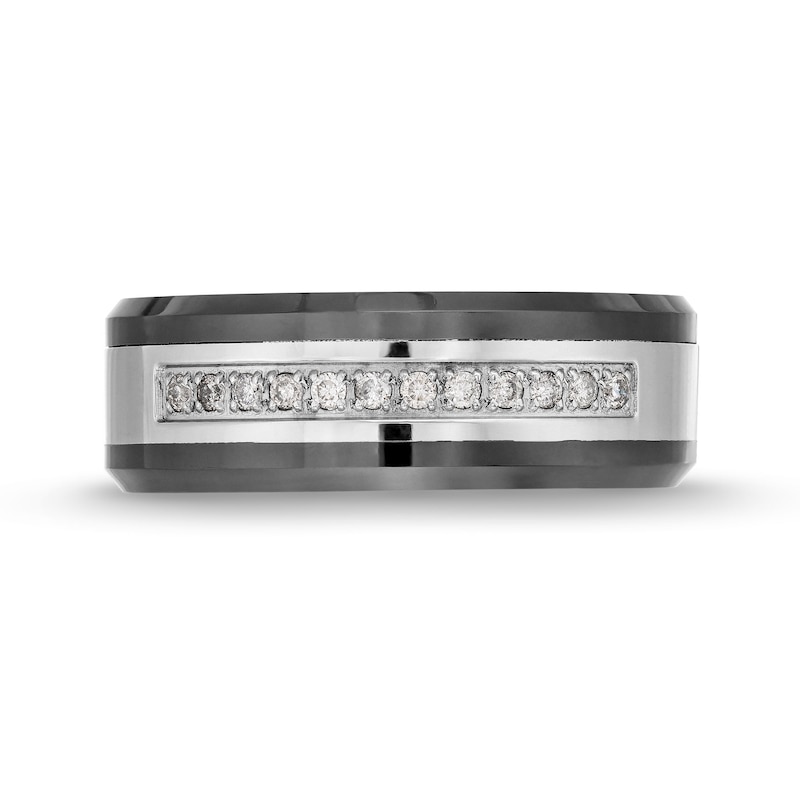 Main Image 4 of Men's 8.0mm Stainless Steel and Black Ion Plate Band with 0.15 CT. T.W. of Diamonds - Size 10