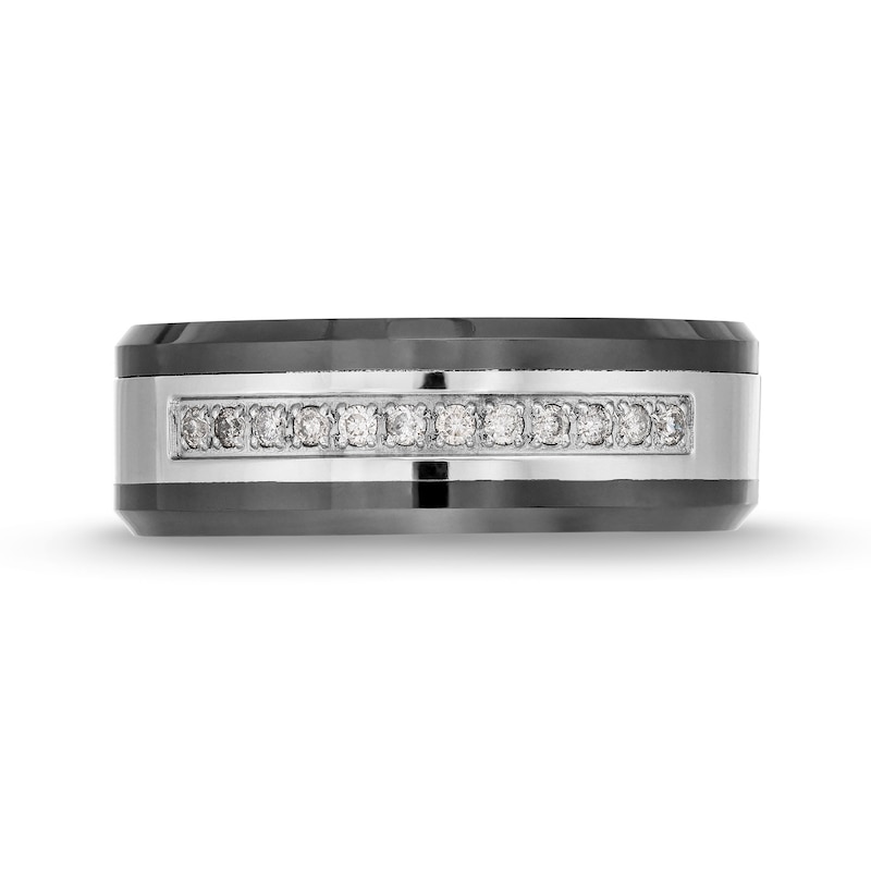 Men's 8.0mm Stainless Steel and Black Ion Plate Band with 0.15 CT. T.W. of Diamonds - Size 10