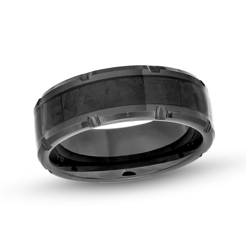 Men's 8.0mm Wedding Band in Black Tungsten with Black Carbon Fibre Inset - Size 10|Peoples Jewellers