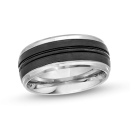 Men's 9.0mm Wedding Band in Tungsten with Black Ion Plate - Size 10
