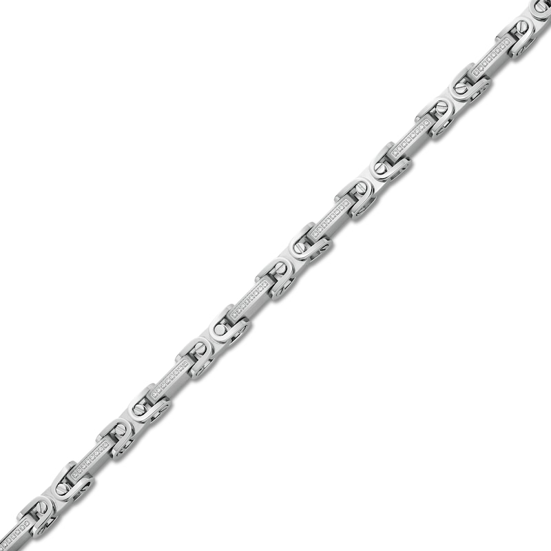 Main Image 1 of Men's 0.25 CT. T.W. Diamond Stirrup Link Bracelet in Stainless Steel - 8.5"
