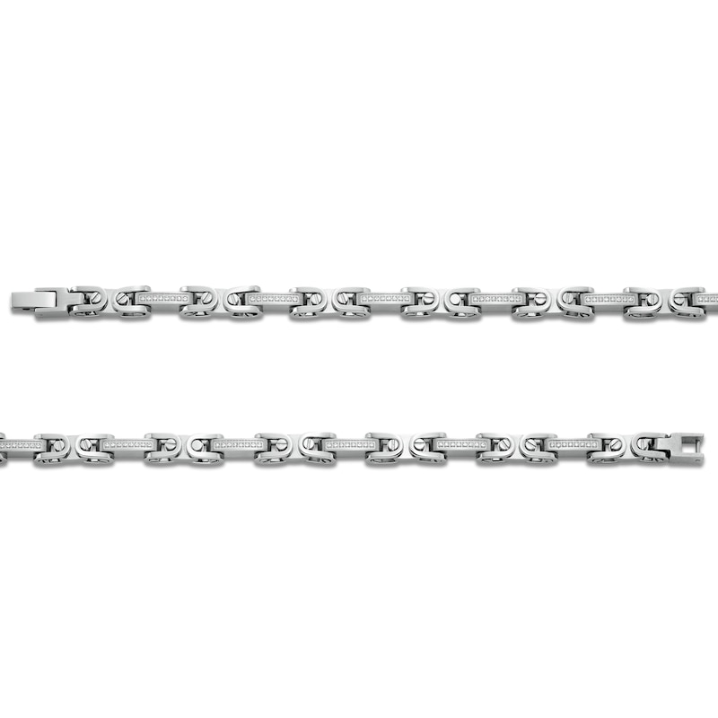 Men's 0.25 CT. T.W. Diamond Stirrup Link Bracelet in Stainless Steel - 8.5"