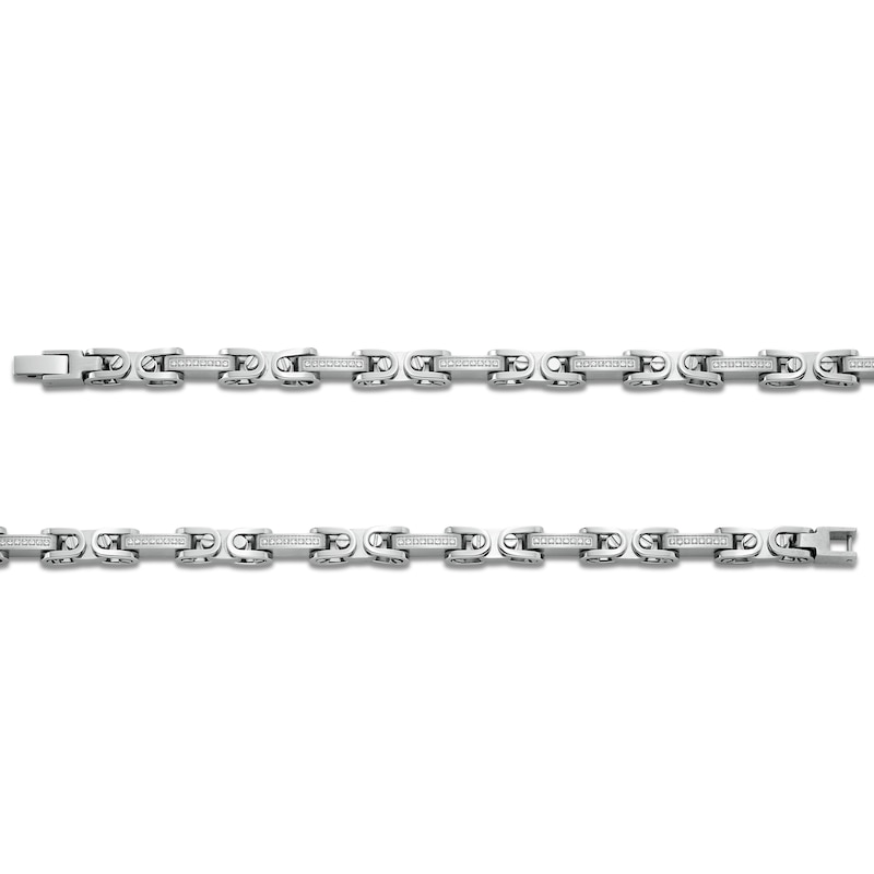 Main Image 3 of Men's 0.25 CT. T.W. Diamond Stirrup Link Bracelet in Stainless Steel - 8.5"