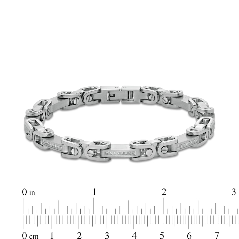 Men's 0.25 CT. T.W. Diamond Stirrup Link Bracelet in Stainless Steel - 8.5"