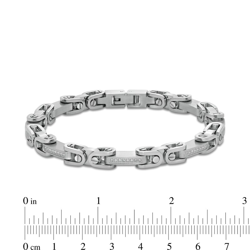 Main Image 4 of Men's 0.25 CT. T.W. Diamond Stirrup Link Bracelet in Stainless Steel - 8.5"