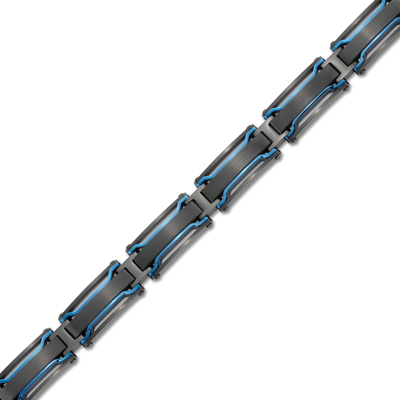 Men's Bar Link Bracelet in Black and Blue Ion-Plated Stainless Steel - 8.5"|Peoples Jewellers
