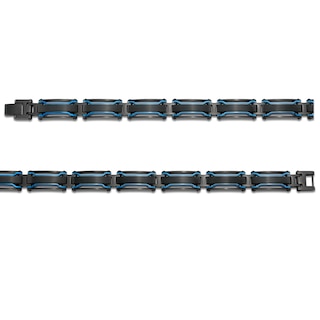 Men's Bar Link Bracelet in Black and Blue Ion-Plated Stainless Steel - 8.5"